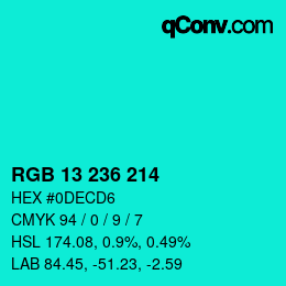 カラーコード: RGB 13 236 214 | qconv.com