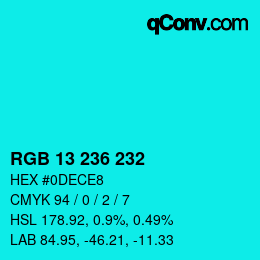 Color code: RGB 13 236 232 | qconv.com