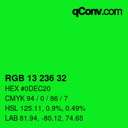 カラーコード: RGB 13 236 32 | qconv.com