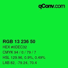 カラーコード: RGB 13 236 50 | qconv.com