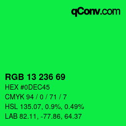 Color code: RGB 13 236 69 | qconv.com