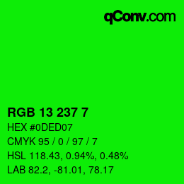 Color code: RGB 13 237 7 | qconv.com