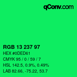 Color code: RGB 13 237 97 | qconv.com