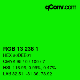 Color code: RGB 13 238 1 | qconv.com