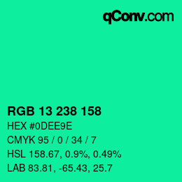 颜色代码: RGB 13 238 158 | qconv.com
