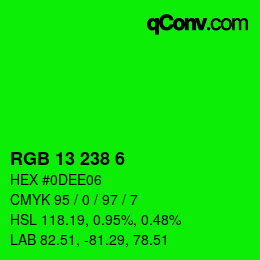 カラーコード: RGB 13 238 6 | qconv.com