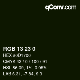 カラーコード: RGB 13 23 0 | qconv.com