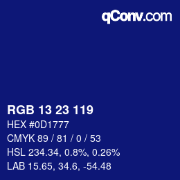 Color code: RGB 13 23 119 | qconv.com