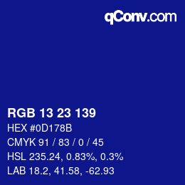 Color code: RGB 13 23 139 | qconv.com