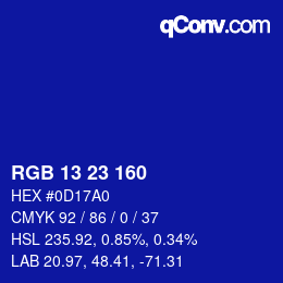 Color code: RGB 13 23 160 | qconv.com