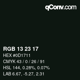 カラーコード: RGB 13 23 17 | qconv.com