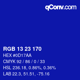 カラーコード: RGB 13 23 170 | qconv.com