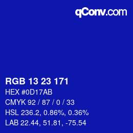 颜色代码: RGB 13 23 171 | qconv.com