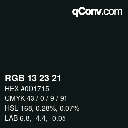 カラーコード: RGB 13 23 21 | qconv.com