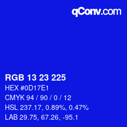 Color code: RGB 13 23 225 | qconv.com