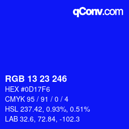 Color code: RGB 13 23 246 | qconv.com
