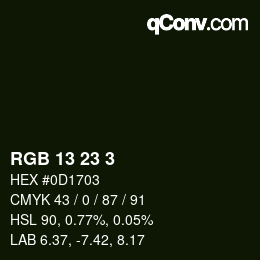 カラーコード: RGB 13 23 3 | qconv.com