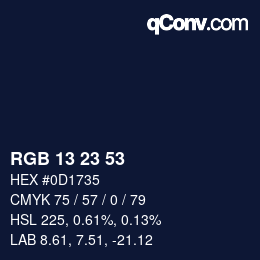 Color code: RGB 13 23 53 | qconv.com