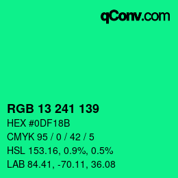 カラーコード: RGB 13 241 139 | qconv.com