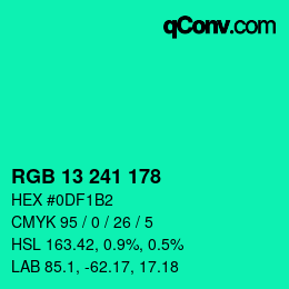 カラーコード: RGB 13 241 178 | qconv.com