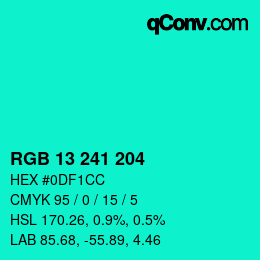 Color code: RGB 13 241 204 | qconv.com