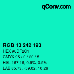 Color code: RGB 13 242 193 | qconv.com