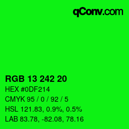 Color code: RGB 13 242 20 | qconv.com