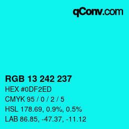 Color code: RGB 13 242 237 | qconv.com