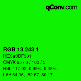 カラーコード: RGB 13 243 1 | qconv.com