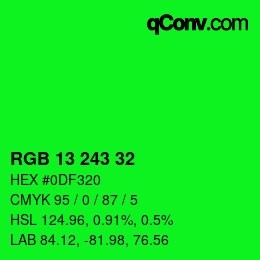Color code: RGB 13 243 32 | qconv.com