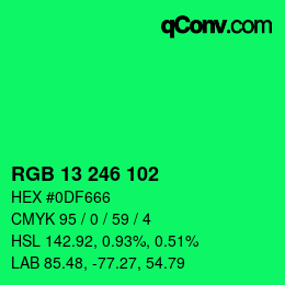 Color code: RGB 13 246 102 | qconv.com