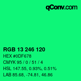 カラーコード: RGB 13 246 120 | qconv.com