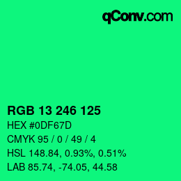 Color code: RGB 13 246 125 | qconv.com