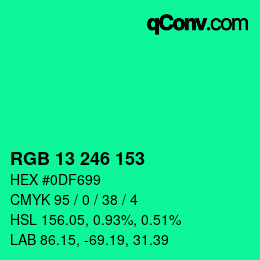 カラーコード: RGB 13 246 153 | qconv.com