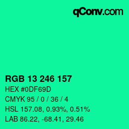Color code: RGB 13 246 157 | qconv.com
