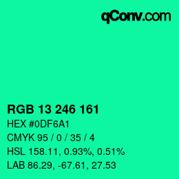 カラーコード: RGB 13 246 161 | qconv.com