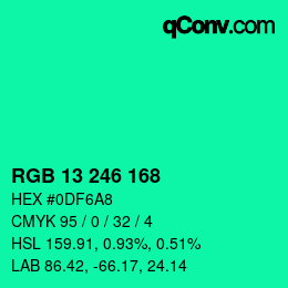 Color code: RGB 13 246 168 | qconv.com