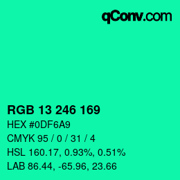 カラーコード: RGB 13 246 169 | qconv.com