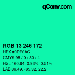 Color code: RGB 13 246 172 | qconv.com