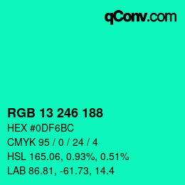Color code: RGB 13 246 188 | qconv.com