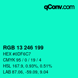 Color code: RGB 13 246 199 | qconv.com