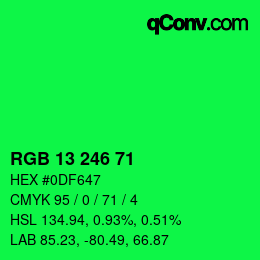 Color code: RGB 13 246 71 | qconv.com