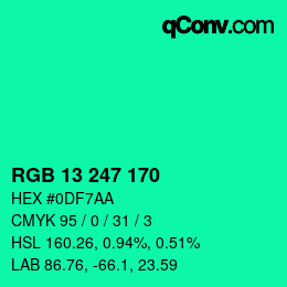 カラーコード: RGB 13 247 170 | qconv.com