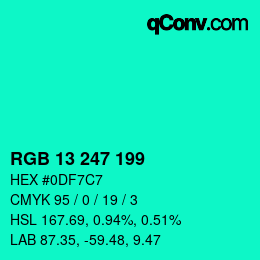 Color code: RGB 13 247 199 | qconv.com