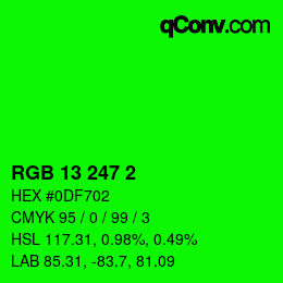 カラーコード: RGB 13 247 2 | qconv.com