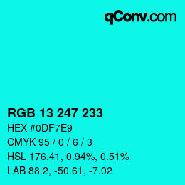 Color code: RGB 13 247 233 | qconv.com