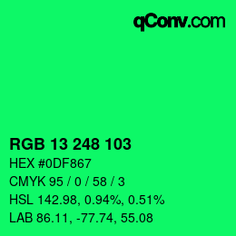 颜色代码: RGB 13 248 103 | qconv.com