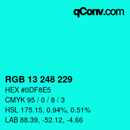 颜色代码: RGB 13 248 229 | qconv.com