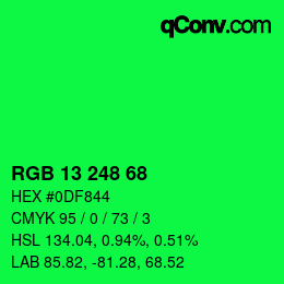 Color code: RGB 13 248 68 | qconv.com