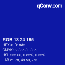 カラーコード: RGB 13 24 165 | qconv.com